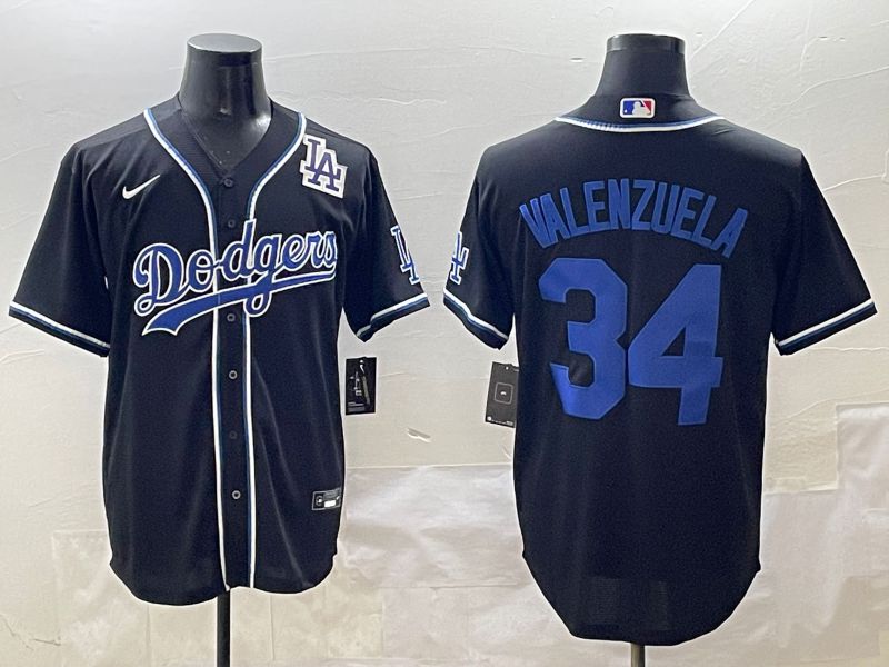 Men 2025 Los Angeles Dodgers #34 Valenzuela Black Three generations Fashion Nike MLB Jersey style 4->los angeles dodgers->MLB Jersey